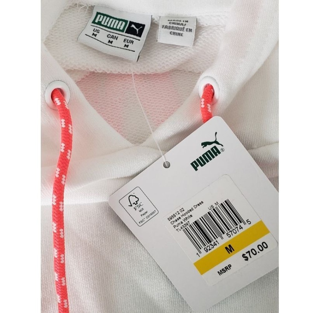 Puma White Chase Hooded‎ Dress Size M Athletic Athleisure Beach Coverup - Picture 3 of 5
